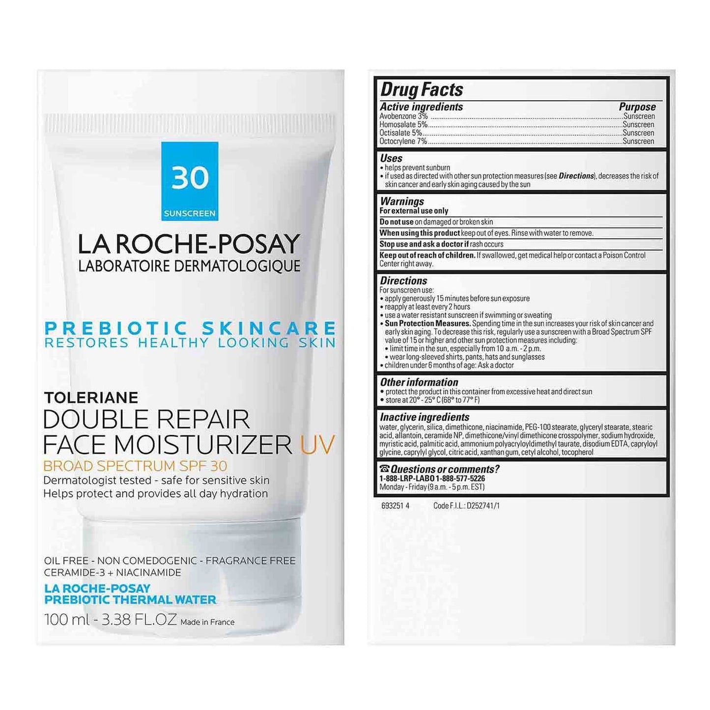 Toleriane Double Repair UV SPF Moisturizer for Face, Daily Facial Moisturizer with Sunscreen SPF 30